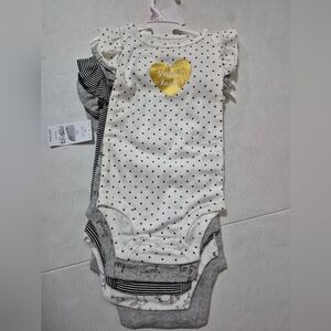 Gray Baby GirlbOnesie with Gold and White Text